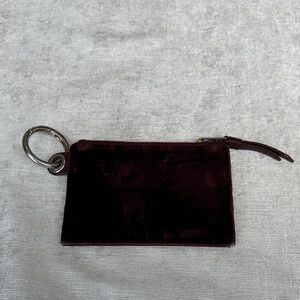 All Saints Burgundy Velvet Wallet with Keychain